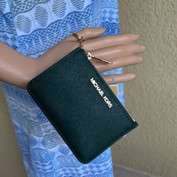 Michael Kors Jet Set Travel Small CoinPouch Wallet Racing Green - Picture 4 of 16